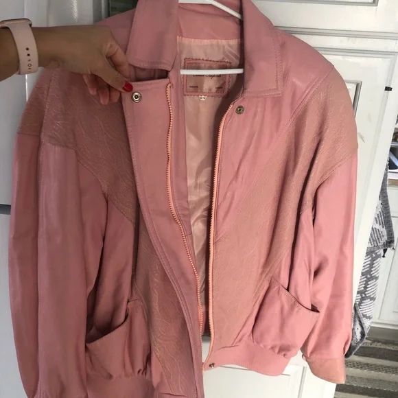Pink Genuine Leather Jacket - Picture 3 of 7